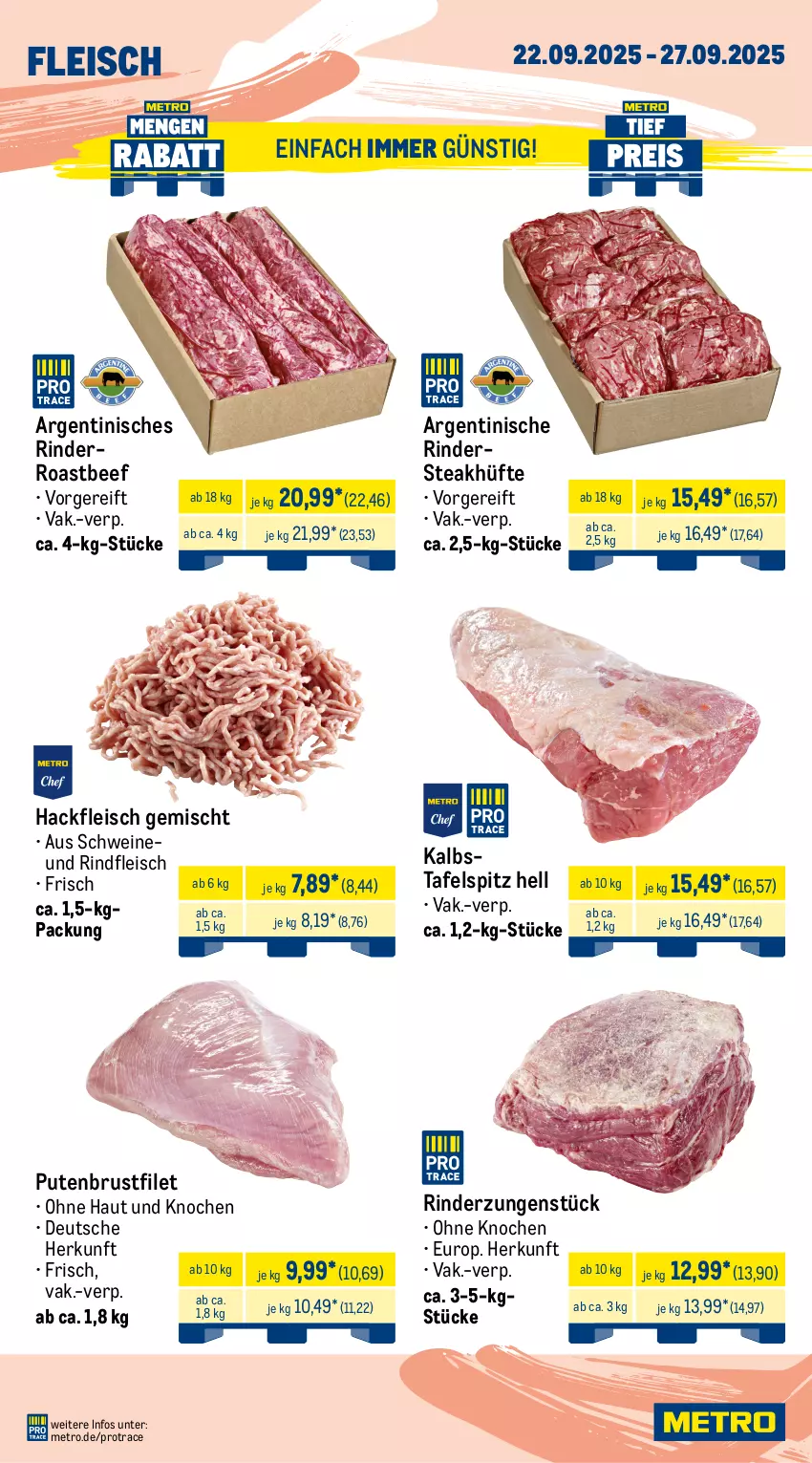 Aktueller Prospekt Metro - Wochen-Angebote Gastro - von 22.09 bis 27.09.2025 - strona 2 - produkty: beef, beutel, brustfilet, decke, Deckel, eis, filet, fleisch, gewürz, hackfleisch, hackfleisch gemischt, hähnchenbrust, Kette, lachs, lamm, lammlachse, Metro, pute, putenbrust, putenbrustfilet, reifen, rind, rinder, Rindersteak, Rinderzunge, rindfleisch, roastbeef, Schal, Schale, schwein, schweine, schweinefilet, Schweinelachs, schweinenacken, steak, steakhüfte, tafelspitz, Ti, wein, weine, würfel