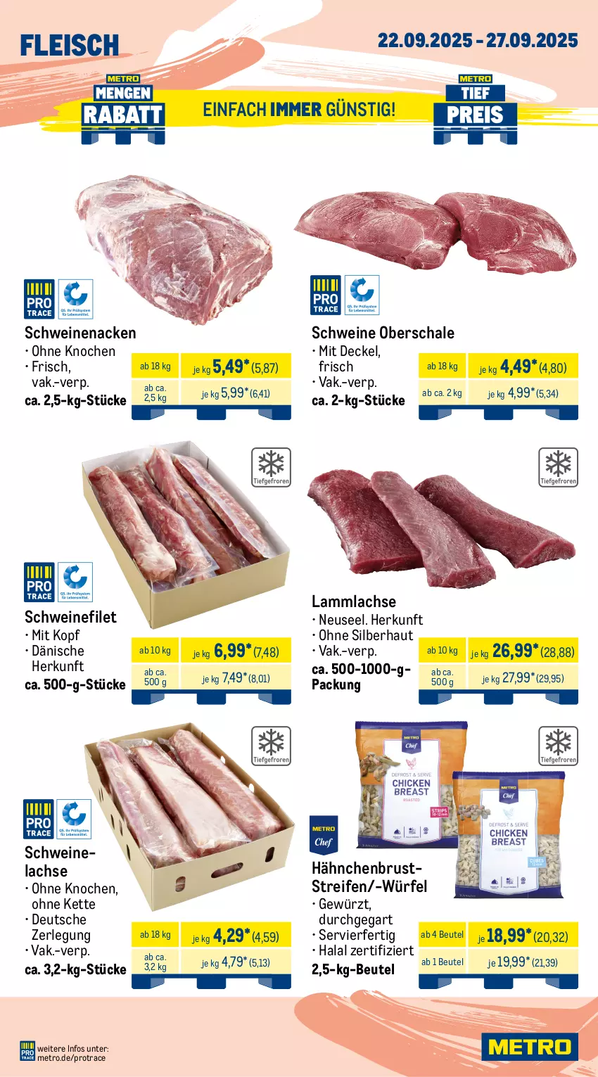 Aktueller Prospekt Metro - Wochen-Angebote Gastro - von 22.09 bis 27.09.2025 - strona 3 - produkty: beef, beutel, brustfilet, decke, Deckel, eis, filet, fleisch, gewürz, hackfleisch, hackfleisch gemischt, hähnchenbrust, Kette, lachs, lamm, lammlachse, Metro, pute, putenbrust, putenbrustfilet, reifen, rind, rinder, Rindersteak, Rinderzunge, rindfleisch, roastbeef, Schal, Schale, schwein, schweine, schweinefilet, Schweinelachs, schweinenacken, steak, steakhüfte, tafelspitz, Ti, wein, weine, würfel