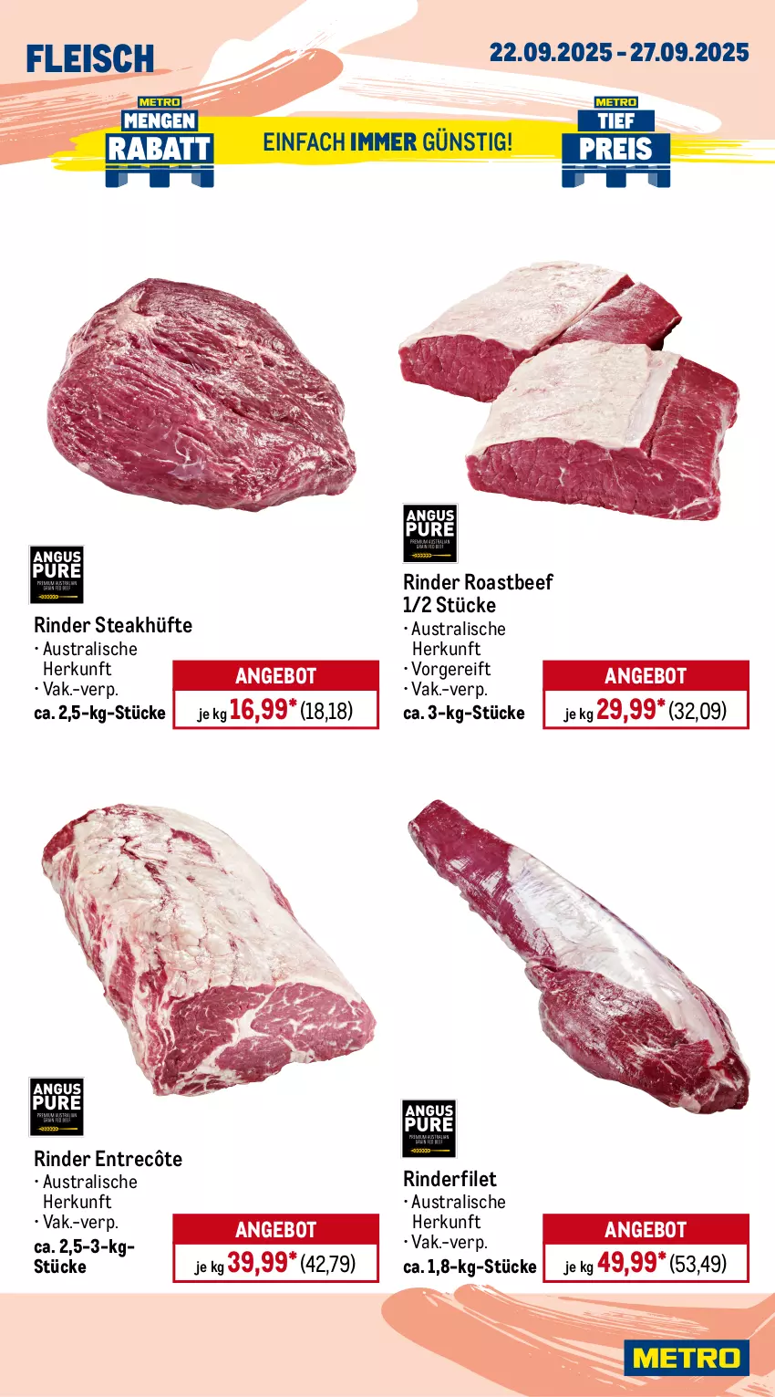 Aktueller Prospekt Metro - Wochen-Angebote Gastro - von 22.09 bis 27.09.2025 - strona 4 - produkty: Abtei, angebot, angebote, aqua, aust, beef, eis, entrecôte, filet, fisch, fischtheke, fleisch, frischfisch, garnelen, lachs, lachsfilet, Metro, rind, rinder, rinderfilet, roastbeef, Rotbarsch, rotbarschfilet, rwe, steak, steakhüfte, teppich, Ti, Wild