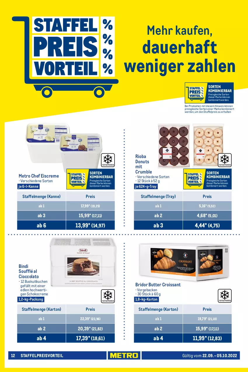 Aktueller Prospekt Metro - GastroJournal - von 22.09 bis 05.10.2022 - strona 12 - produkty: auer, baguette, beutel, brötchen, burger, butter, cola, coppenrath, creme, Croissant, Donut, donuts, eis, eiscreme, erde, geback, Goldstücke, hamburger, hamburger brötchen, haribo, kuchen, Metro, mozzarella, preisvorteil, reis, rel, rioba, rum, salomon, schoko, Ti