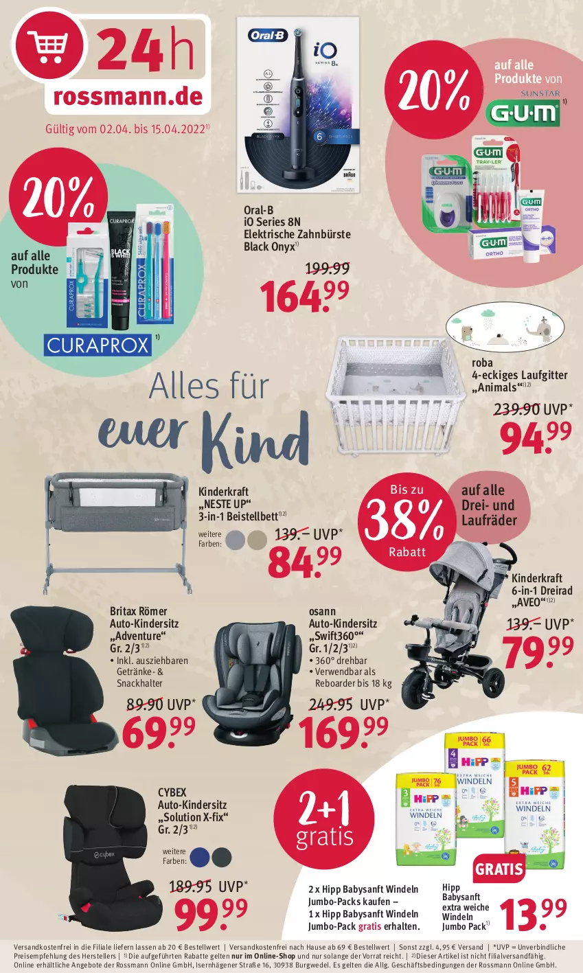 Aktueller Prospekt Rossmann - Prospekte - von 11.04 bis 14.04.2022 - strona 21 - produkty: angebot, angebote, auto, aveo, bett, brita, bürste, Dreirad, eis, elektrische zahnbürste, elle, getränk, getränke, hipp, jumbo, Kinder, Kindersitz, kraft, lack, laufräder, LG, ndk, oral-b, reis, roba, rwe, snack, teller, Ti, versandkostenfrei, wedel, windeln, zahnbürste