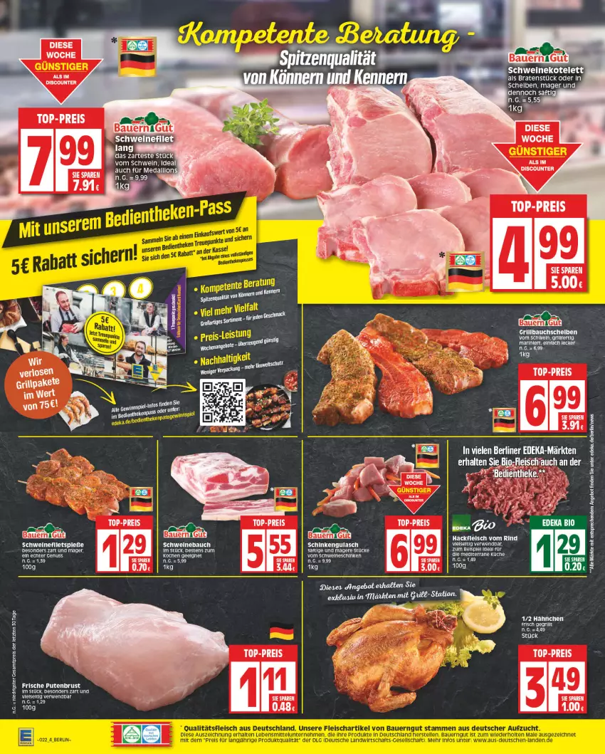 Aktueller Prospekt Edeka - Angebote der Woche - von 29.05 bis 03.06.2023 - strona 4 - produkty: auer, Bau, bauchscheiben, Bauer, bio, eis, filet, filets, fleisch, grill, Grillbauch, gulasch, hackfleisch, küche, LG, nuss, pute, putenbrust, reis, rind, rwe, saft, schinken, schwein, schweine, Schweinebauch, schweinefilet, spitzenqualität, Ti, top-preis, wein, weine, ZTE