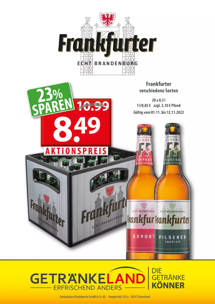 Aktueller Prospekt Getraenkeland - von 01.11 bis 12.11.2022 - strona 7 - produkty: eis, Elan, frankfurter, getränk, getränke, pils, pilsener, reis, Ti