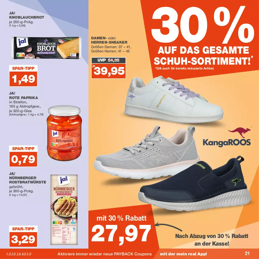 Aktueller Prospekt Real - von 07.08 bis 12.08.2023 - strona 21 - produkty: Berger, brot, coupon, coupons, herren-sneaker, knoblauch, nürnberger, paprika, payback, reifen, sneaker, Ti