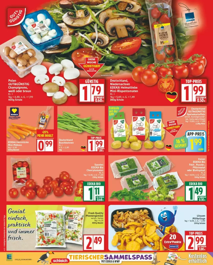 Aktueller Prospekt Edeka - Prospekte - von 25.08 bis 30.08.2025 - strona 2 - produkty: braun, champignon, champignons, deka, mini-rispentomaten, rispentomaten, sac, Schal, Schale, Ti, tomate, tomaten