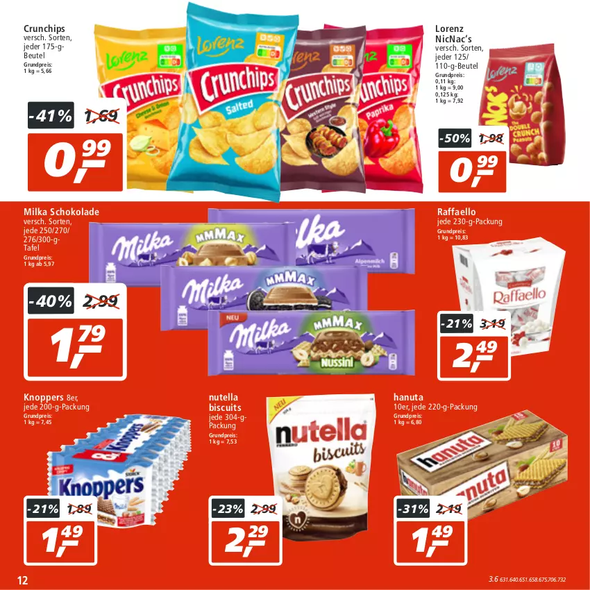 Aktueller Prospekt Real - von 18.07 bis 23.07.2022 - strona 12 - produkty: beutel, chips, crunchips, eis, hanuta, knoppers, lorenz, milka, milka schokolade, nutella, raffaello, reis, schoko, schokolade