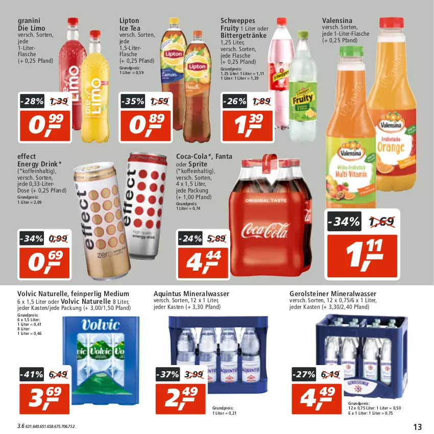 Aktueller Prospekt Real - von 18.07 bis 23.07.2022 - strona 13 - produkty: Alwa, coca-cola, cola, drink, Effect, eis, elle, energy drink, fanta, fanta oder, fanta oder sprite, flasche, gerolsteine, gerolsteiner, getränk, getränke, granini, granini die limo, ice tea, limo, lipton, lipton ice tea, mineralwasser, natur, oder sprite, reis, rel, schweppes, sprite, steiner, Ti, valensina, volvic, wasser