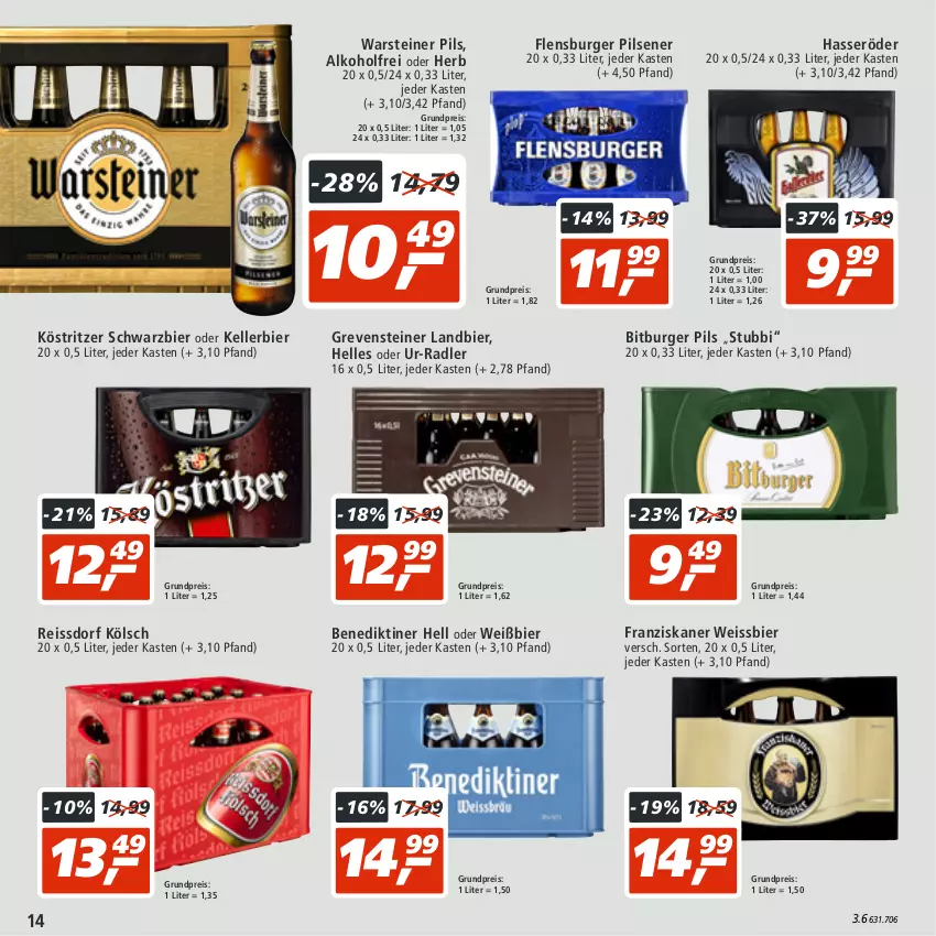 Aktueller Prospekt Real - von 18.07 bis 23.07.2022 - strona 14 - produkty: alkohol, Benediktiner, bier, bitburger, bitburger pils, burger, eis, elle, flensburger, franziskaner, grevensteiner, hasseröder, kellerbier, köstritzer, pils, pilsener, radler, reis, reiss, ssd, steiner, Ti, warsteiner, weissbier