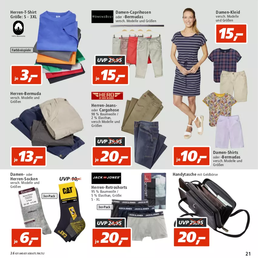 Aktueller Prospekt Real - von 18.07 bis 23.07.2022 - strona 21 - produkty: Bau, baumwolle, bermuda, bermudas, Cap, caprihose, damen-shirt, dell, eis, elle, Geldbörse, Handy, Handytasche, herren-bermuda, herren-jeans, herren-socken, herren-t-shirt, hose, hosen, jeans, kleid, Mode, retroshorts, shirt, shirts, shorts, socken, Spiele, T-Shirt, Tasche, wolle