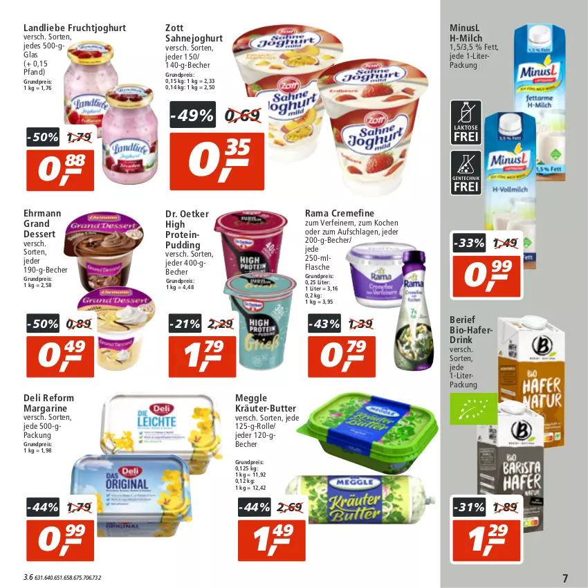 Aktueller Prospekt Real - von 18.07 bis 23.07.2022 - strona 7 - produkty: Becher, bio, butter, creme, deli reform, dessert, Dr. Oetker, drink, ehrmann, Ehrmann Grand Dessert, eis, flasche, frucht, fruchtjoghurt, hafer, Haferdrink, joghur, joghurt, kräuter, kräuter-butter, landliebe, margarine, meggle, milch, pudding, rama, rama cremefine, reis, sahne, Sahnejoghurt, zott