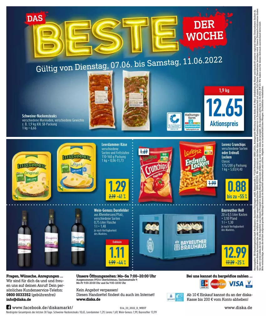 Aktueller Prospekt Diska - Prospekte - von 07.06 bis 11.06.2022 - strona 16 - produkty: angebot, angebote, Astra, chips, crunchips, deka, eis, ente, flasche, leerdammer, lorenz, lorenz crunchips, Nackensteak, nackensteaks, nuss, reis, ring, sac, sana, schwein, schweine, steak, steaks, tee, telefon, Ti, uhr, wein, weine, ZTE