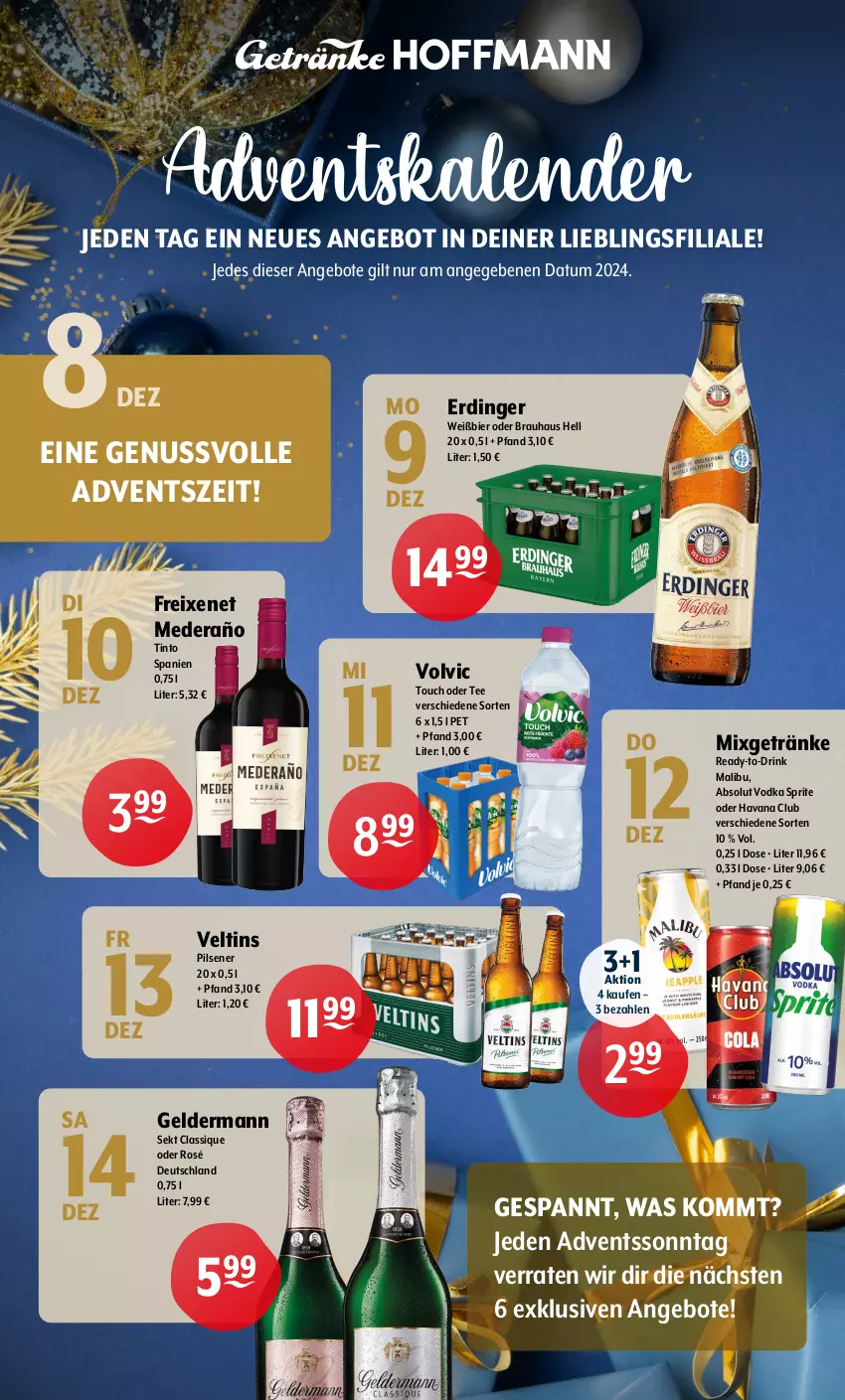 Aktueller Prospekt Getraenke Hoffmann - Prospekte - von 09.12 bis 14.12.2024 - strona 10 - produkty: Absolut Vodka, angebot, angebote, bier, drink, erdinger, freixenet, geldermann, getränk, getränke, Havana Club, Malibu, Mixgetränk, nuss, pils, pilsener, sekt, sprite, tee, Ti, veltins, veltins pilsener, vodka, volvic