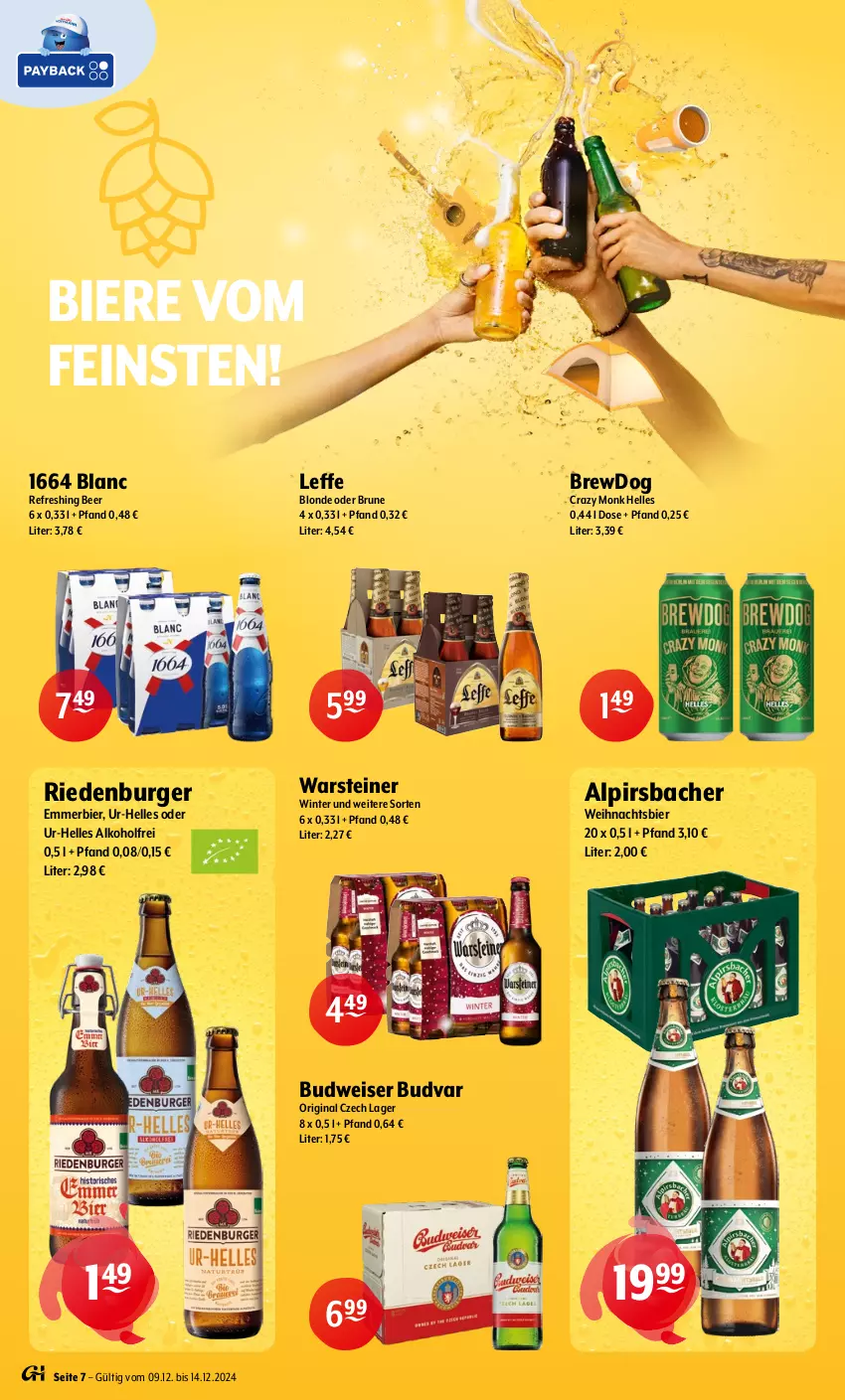 Aktueller Prospekt Getraenke Hoffmann - Prospekte - von 09.12 bis 14.12.2024 - strona 7 - produkty: alkohol, Alpirsbacher, bier, Biere, budweiser, burger, eis, elle, gin, steiner, Ti, warsteiner