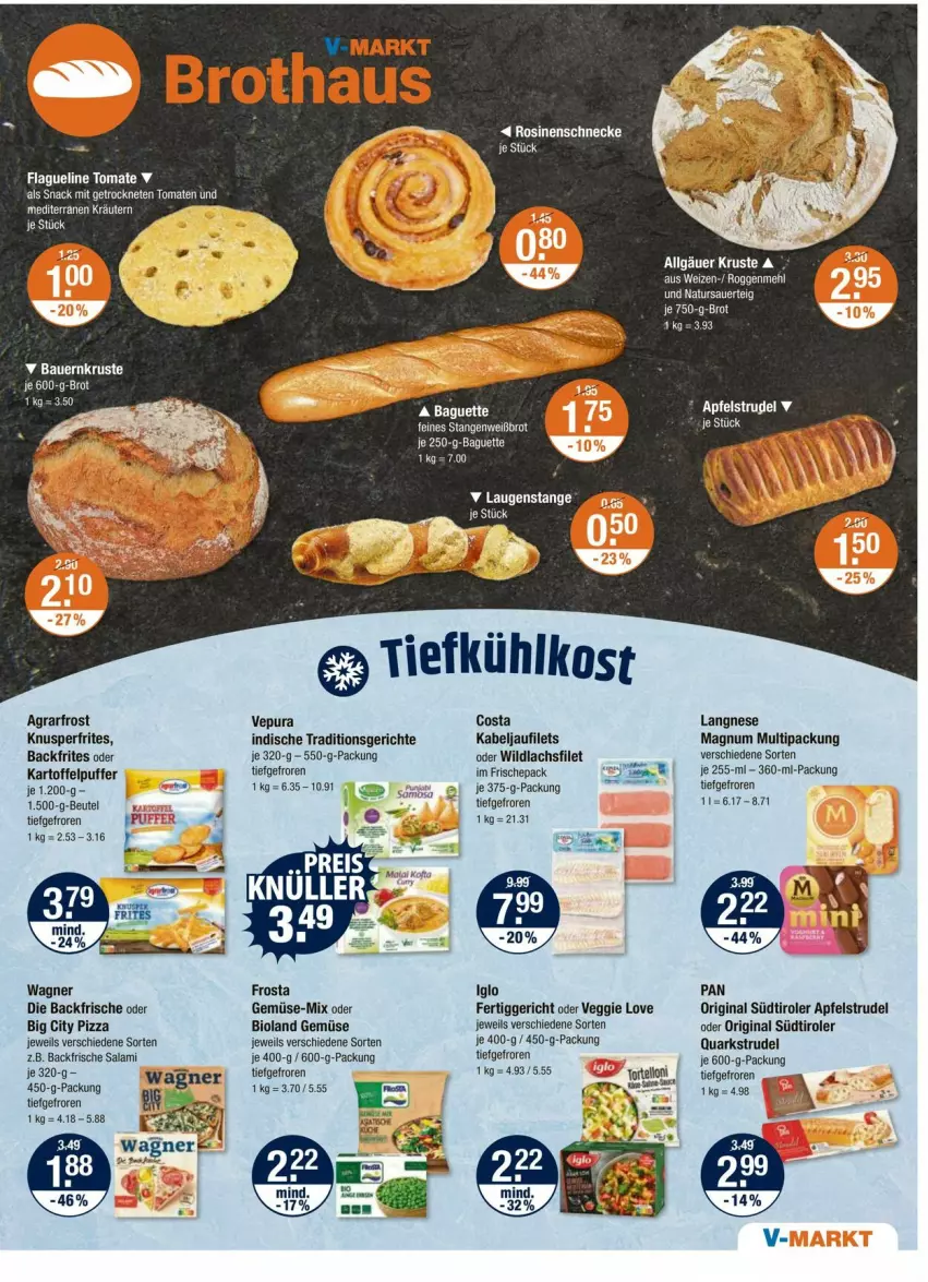 Aktueller Prospekt Vmarkt - Prospekte - von 03.07 bis 09.07.2025 - strona 5 - produkty: agrarfrost, apfel, Apfelstrudel, auer, baguette, Bau, Bauer, beutel, bio, bioland, brot, fertiggericht, filet, filets, frosta, gin, iglo, kabeljaufilet, kartoffel, kartoffelpuffer, kräuter, kräutern, lachs, lachsfilet, langnese, LG, magnum, pizza, quark, rum, salami, snack, Strudel, südtiroler, Ti, tiefkühlkost, tomate, tomaten, veggie, Veggie Love, wagner, Wild, wildlachs