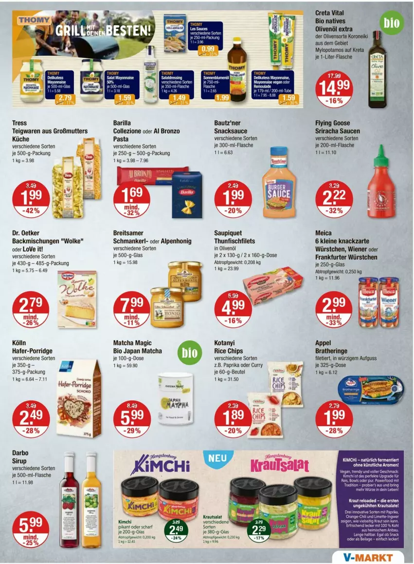Aktueller Prospekt Vmarkt - Prospekte - von 03.07 bis 09.07.2025 - strona 7 - produkty: backmischung, Backmischungen, barilla, Bau, bautz'ner, beutel, bier, bio, Bratheringe, Brei, chips, creta vital, curry, darbo, Dr. Oetker, eis, filet, filets, fisch, flasche, frankfurter, hafer, hering, honig, in olivenöl, je 1-liter-flasche, je 500-ml-flasche, kölln, Kraut, krautsalat, küche, leine, mayonnaise, meica, natives olivenöl, olive, oliven, olivenöl, olivenöl extra, paprika, pasta, porridge, reis, ring, salat, salate, sauce, saucen, saupiquet, sirup, snack, snacks, Sriracha, teigwaren, thunfisch, Ti, vita, wiener, würstchen, Yo