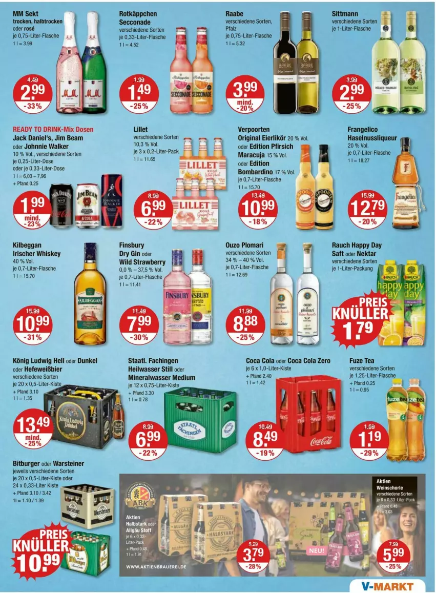 Aktueller Prospekt Vmarkt - Prospekte - von 03.07 bis 09.07.2025 - strona 9 - produkty: Alwa, bier, bitburger, burger, cola, drink, dry gin, ecco, eier, eierlikör, finsbury, flasche, frangelico, fuze tea, gin, Happy Day, haselnuss, Hefe, jack daniel, jack daniel's, jim beam, johnnie walker, kilbeggan, likör, lillet, liqueur, maracuja, mineralwasser, Mineralwasser Medium, Nektar, nuss, ouzo, pfirsich, Rauch, rotkäppchen, saft, schorle, sekt, Staatl. Fachingen, steiner, tee, Ti, verpoorten, warsteiner, wasser, wein, weinschorle, whiskey, Wild