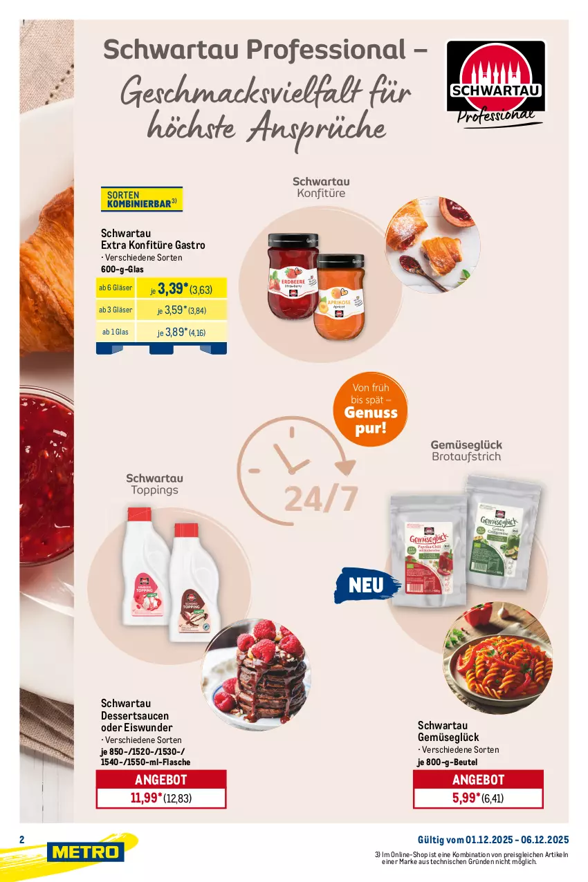 Aktueller Prospekt Metro - Starke Marken Profis - von 01.12 bis 06.12.2025 - strona 2 - produkty: angebot, ariel, auto, beutel, dessert, desserts, dessertsauce, eis, flasche, Gläser, konfitüre, lenor, LG, natur, natura, reis, sauce, saucen, Schwartau, Ti, tisch, weichspüler