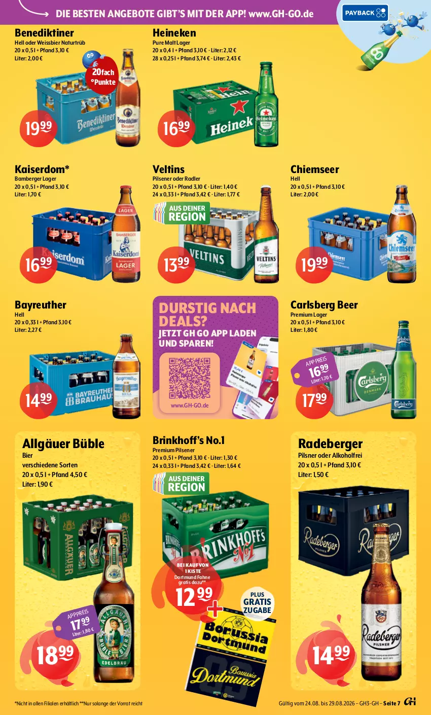 Aktueller Prospekt Getraenke Hoffmann - Prospekte - von 24.08 bis 29.08.2026 - strona 7 - produkty: alkohol, Amber, angebot, angebote, Benediktiner, Berger, bier, carlsberg, carlsberg beer, eis, heineken, Kaiser, LG, natur, oder radler, pils, pilsener, pilsner, premium pils, radeberger, radler, Ti, veltins, weissbier