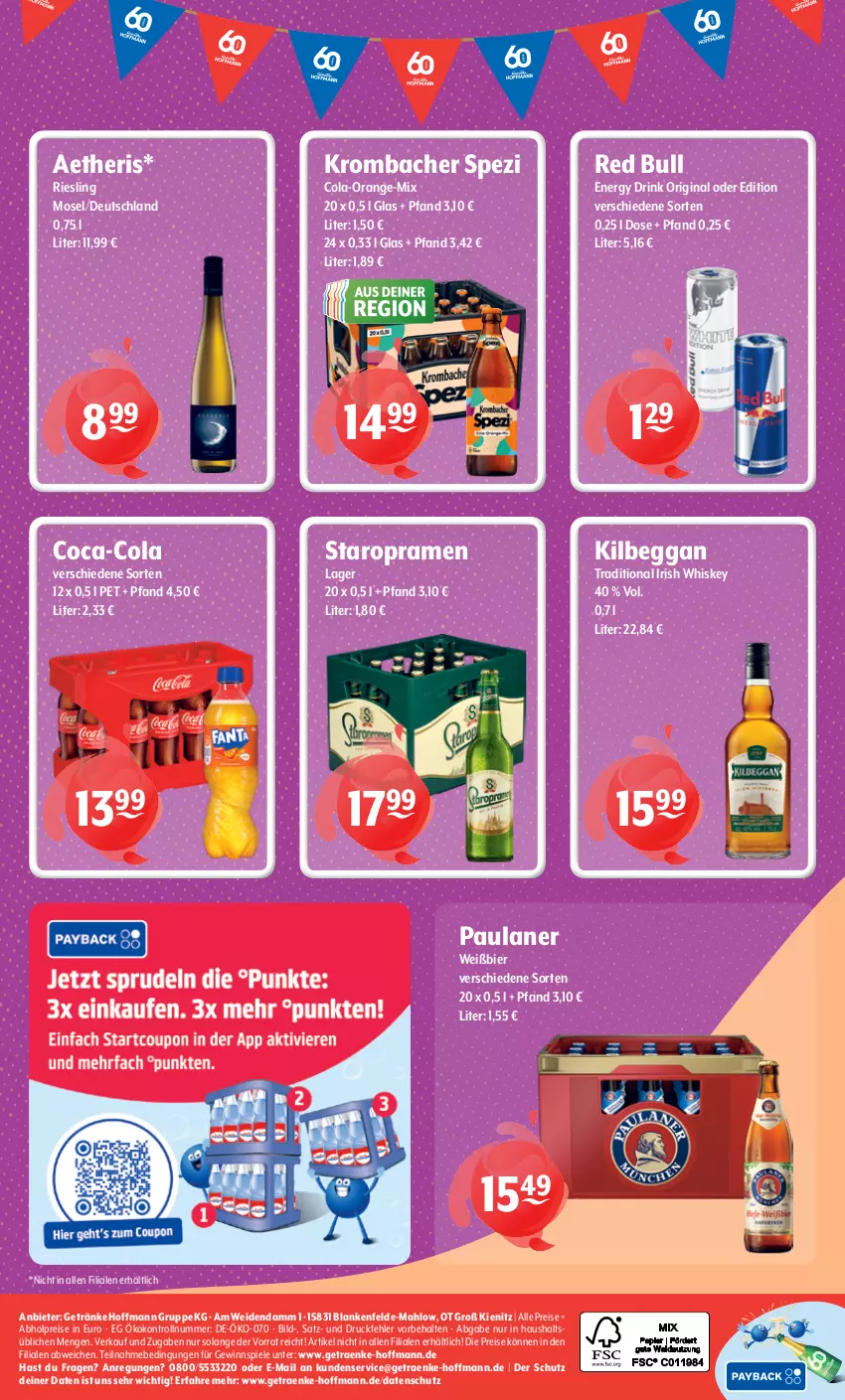 Aktueller Prospekt Getraenke Hoffmann - Prospekte - von 24.08 bis 29.08.2026 - strona 8 - produkty: abholpreise, bier, coca-cola, cola, drink, eis, energy drink, getränk, getränke, gewinnspiel, gin, irish whiskey, kilbeggan, krombache, krombacher, orange, Paula, paulaner, red bull, reis, riesling, Spezi, Spiele, Staropramen, Ti, whiskey