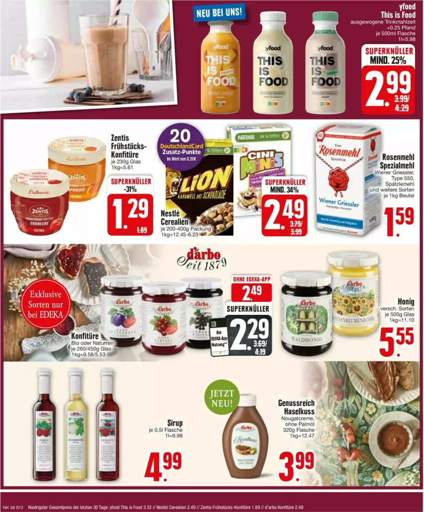 Aktueller Prospekt Edeka - Prospekte - von 16.09 bis 21.09.2024 - strona 12 - produkty: beutel, bio, cerealien, creme, eis, flasche, honig, konfitüre, mehl, natur, Nougatcreme, nuss, ohne palmöl, reis, rosen, Rosenmehl, Spezi, Ti, wiener, ZTE