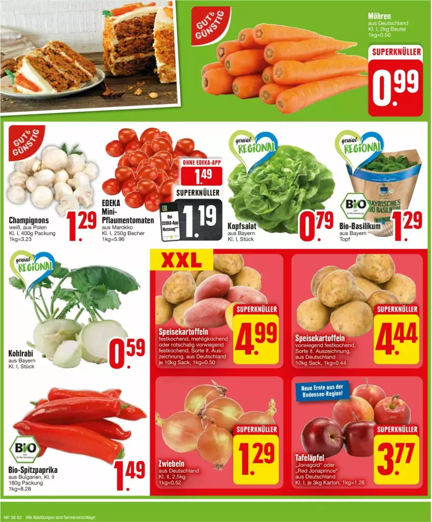 Aktueller Prospekt Edeka - Prospekte - von 16.09 bis 21.09.2024 - strona 2 - produkty: basilikum, Becher, bio, bio-basilikum, champignon, champignons, kohlrabi, LG, paprika, pflaume, pflaumen, Spitzpaprika, tomate, tomaten, topf