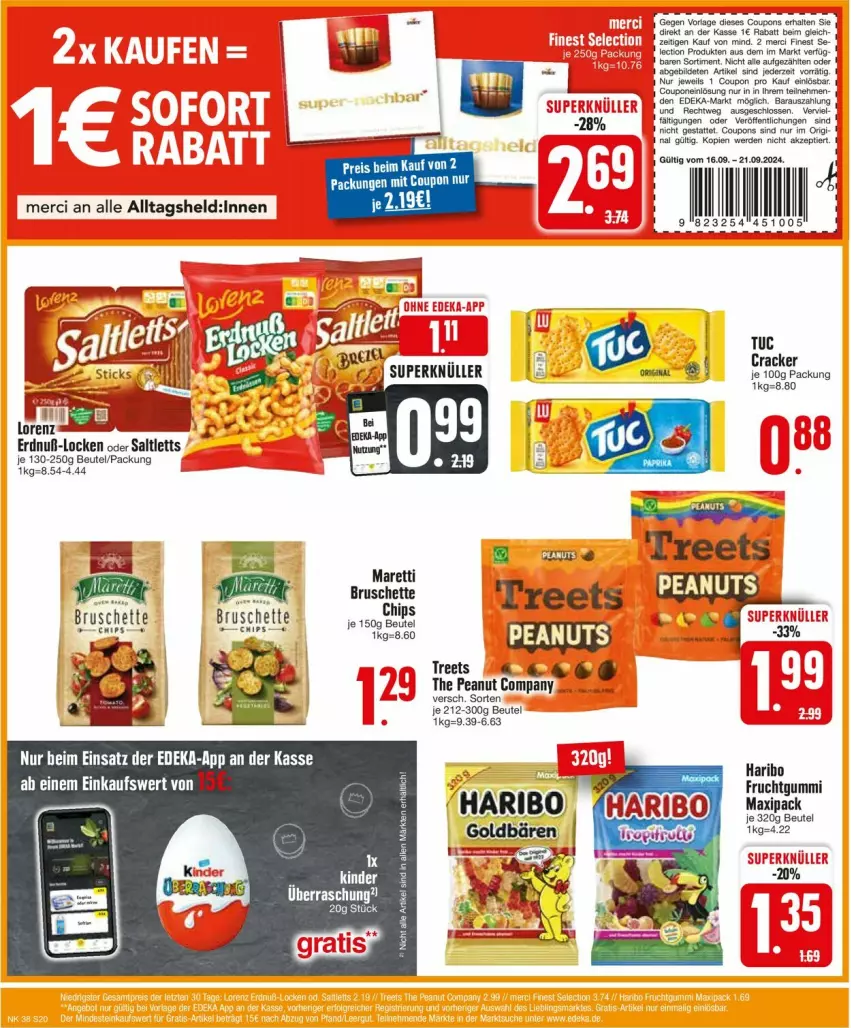 Aktueller Prospekt Edeka - Prospekte - von 16.09 bis 21.09.2024 - strona 20 - produkty: beutel, Bruschette, coupon, coupons, deka, eier, eis, ente, erde, frucht, fruchtgummi, merci, reis, saltletts, Ti