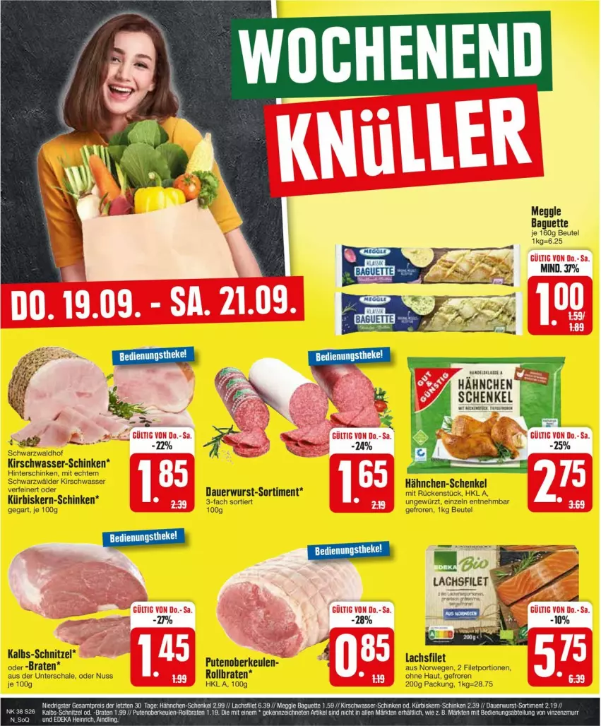 Aktueller Prospekt Edeka - Prospekte - von 16.09 bis 21.09.2024 - strona 26 - produkty: auer, beutel, braten, eis, gewürz, hähnchen-schenkel, henkel, hinterschinken, kirsch, Kürbis, nuss, pute, Putenoberkeule, reis, rollbraten, Schal, Schale, schenkel, schinken, schnitzel, Ti, wasser, wurst, ZTE