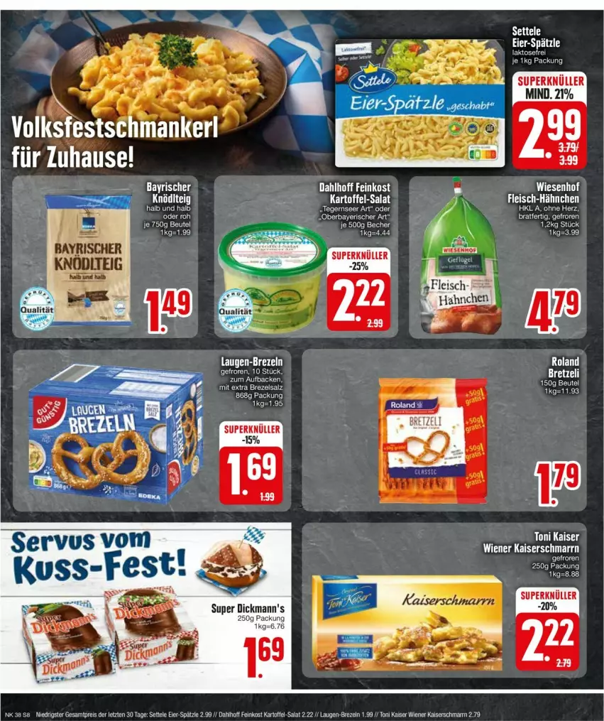 Aktueller Prospekt Edeka - Prospekte - von 16.09 bis 21.09.2024 - strona 8 - produkty: Becher, brezel, Brezeln, Dickmann's, eis, feinkost, fleisch, Kaiser, Kaiserschmarrn, kartoffel, salat, salz, Tegernseer, wiener