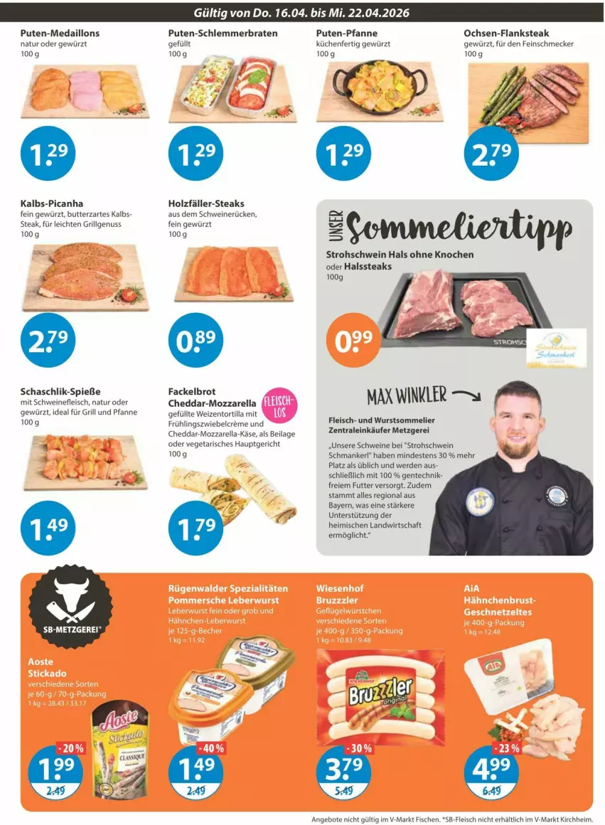 Aktueller Prospekt Vmarkt - Prospekte - von 16.04 bis 22.04.2026 - strona 3 - produkty: angebot, angebote, braten, brot, butter, cheddar, creme, eis, ente, erde, feinschmecker, fisch, fische, Flanksteak, fleisch, für grill und pfanne, gewürz, grill, grill und pfanne, Holz, ideal für grill, ideal für grill und pfanne, ilag, Käse, küche, Küchen, LG, medaillons, mozzarella, natur, nuss, pfanne, pute, rel, schwein, schweine, schweinefleisch, schweinerücken, steak, steaks, Ti, tortilla, und pfanne, Vegeta, wein, weine, wurst, zwiebel