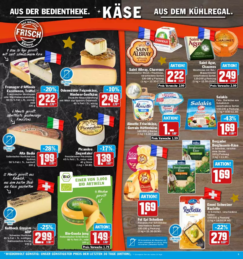 Aktueller Prospekt Hit - Prospekte - von 05.12 bis 10.12.2022 - strona 3 - produkty: albray, almette, auer, aus dem kühlregal, Bad, Bau, Bauer, Becher, bergader, bio, chaumes, chavroux, eis, elle, emmi, Feigen, feta, fol epi, frischkäse, gervais, gouda, gouda jung, hartkäse, himbeer, holländischer schnittkäse, italienischer hartkäse, Käse, kühlregal, Mett, milch, natur, regal, reis, Saint Agur, saint albray, salakis, schnitten, schnittkäse, schweizer hartkäse, senf, Ti, Trüffel, weichkäse, ZTE