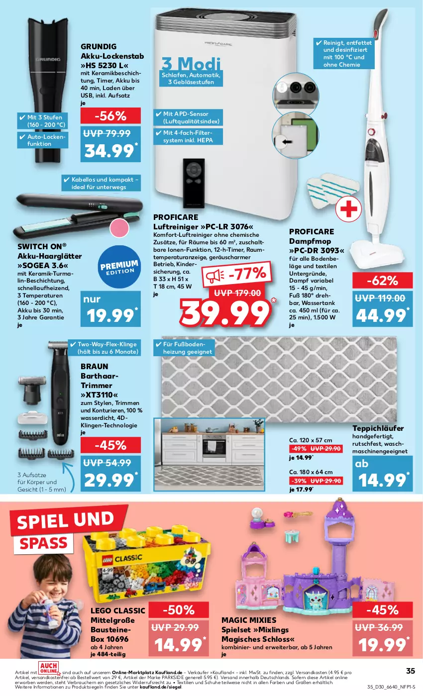 Aktueller Prospekt Kaufland - Prospekt - von 25.07 bis 31.07.2024 - strona 35 - produkty: akku, aust, auto, Bau, braun, eis, erde, grundig, haarglätter, Kinder, Läufer, LG, Lockenstab, Luftreiniger, ndk, Parkside, Rauch, reiniger, rel, Ria, rwe, Schal, schuhe, teppich, Ti, timer, usb, versandkostenfrei, waschmaschine, waschmaschinen, wasser, wassertank