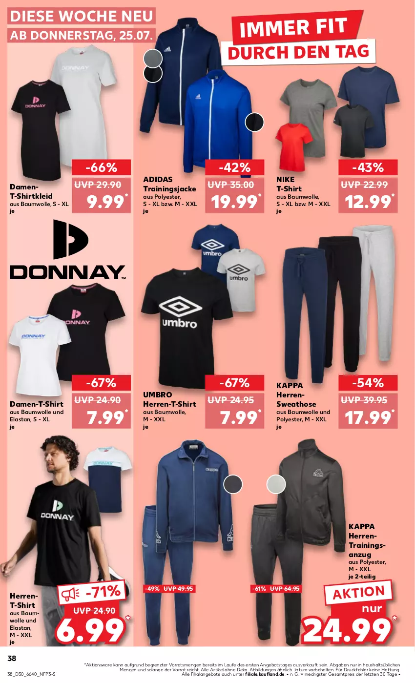 Aktueller Prospekt Kaufland - Prospekt - von 25.07 bis 31.07.2024 - strona 38 - produkty: Adidas, angebot, angebote, Anzug, Bau, baumwolle, eis, herren-t-shirt, hose, Jacke, kappa, kleid, Nike, reis, shirt, Sweathose, T-Shirt, Ti, trainingsanzug, Umbro, wolle, ZTE