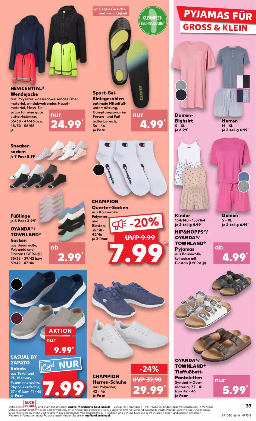 Aktueller Prospekt Kaufland - Prospekt - von 25.07 bis 31.07.2024 - strona 39 - produkty: ball, Bau, baumwolle, bett, champion, eis, erde, Fußball, Füßlinge, Hylo, Jacke, Kinder, ndk, pantolette, pantoletten, Parkside, Pyjama, Rauch, rel, Ria, Sabots, schuhe, sneaker, sneakersocken, socken, Sport, Ti, versandkostenfrei, wasser, wolle