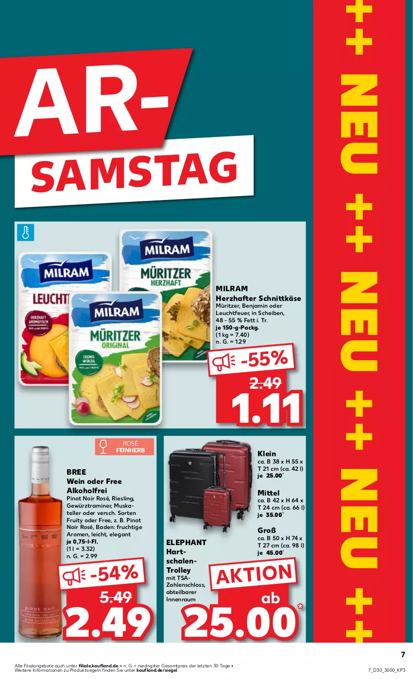 Aktueller Prospekt Kaufland - Prospekt - von 25.07 bis 31.07.2024 - strona 7 - produkty: Abtei, alkohol, angebot, angebote, Bad, bree, eis, elle, frucht, gewürz, Käse, milram, Pinot, pinot noir, reis, riesling, Schal, Schale, schnittkäse, teller, Ti, trolley, wein, ZTE