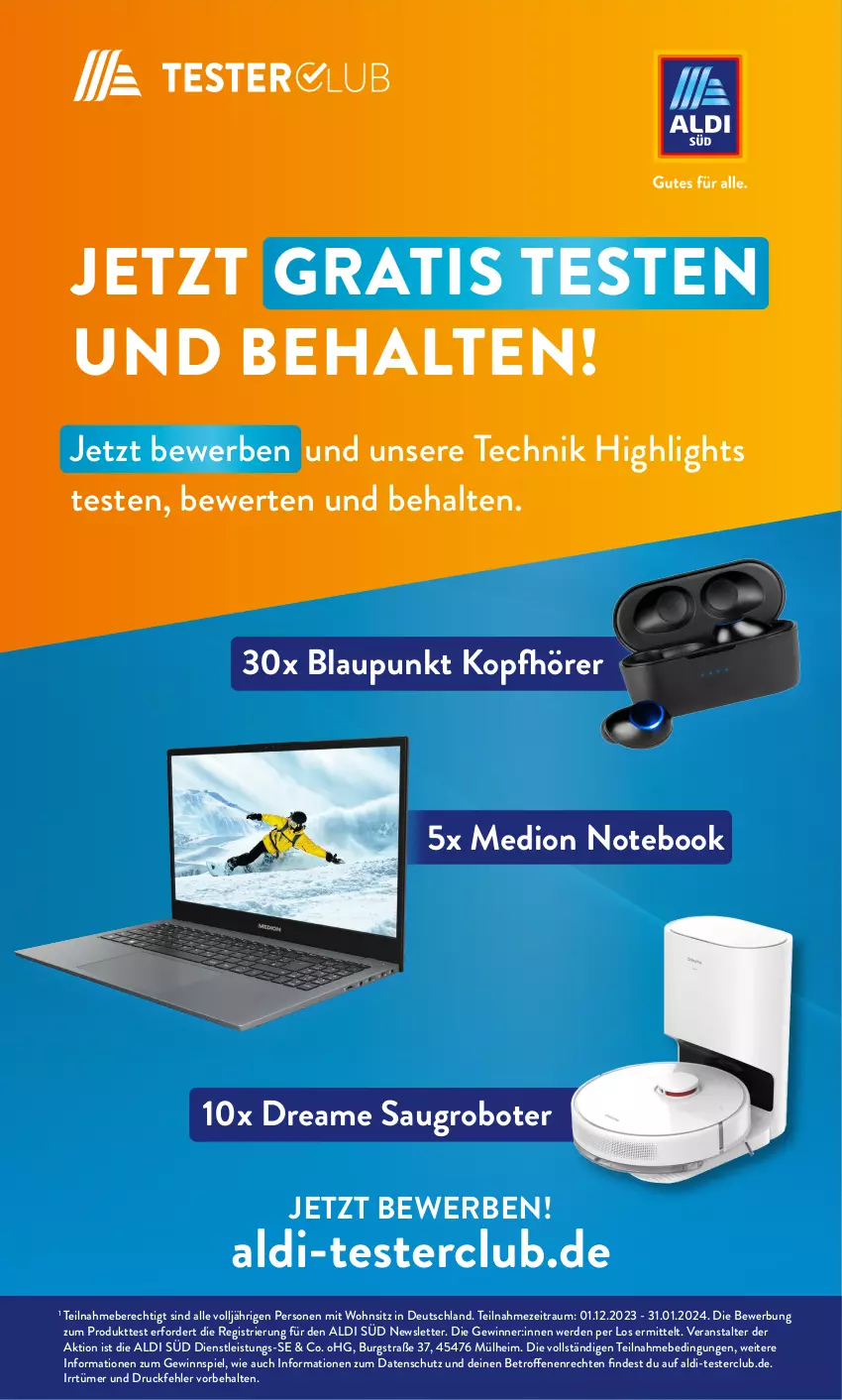 Aktueller Prospekt AldiSud - NÄCHSTE WOCHE - von 02.01 bis 06.01.2023 - strona 20 - produkty: aldi, blaupunkt, eis, erde, gewinnspiel, kopfhörer, medion, notebook, Saugroboter, Ti