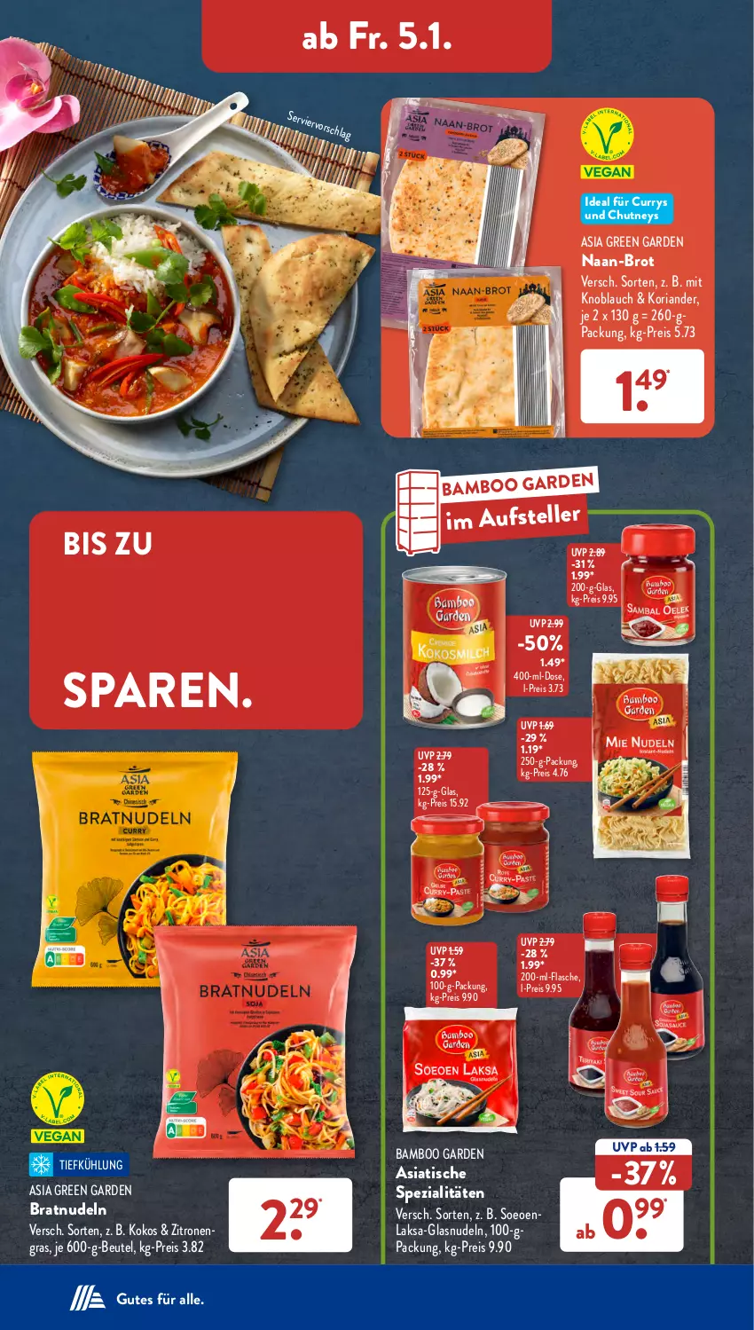 Aktueller Prospekt AldiSud - NÄCHSTE WOCHE - von 02.01 bis 06.01.2023 - strona 35 - produkty: Asia Green Garden, bamboo, beutel, brot, curry, eis, elle, flasche, knoblauch, kokos, Koriander, mit knoblauch, nudel, nudeln, reis, Ria, Spezi, teller, Ti, tisch, zitrone, zitronen