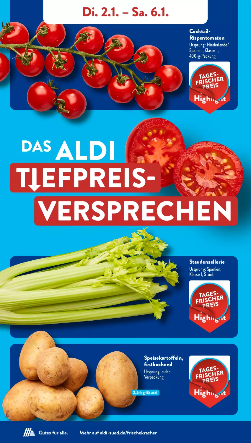 Aktueller Prospekt AldiSud - NÄCHSTE WOCHE - von 02.01 bis 06.01.2023 - strona 4 - produkty: aldi, beutel, cocktail, eis, elle, kartoffel, kartoffeln, kracher, reis, rispentomaten, speisekartoffeln, stauden, Ti, tomate, tomaten