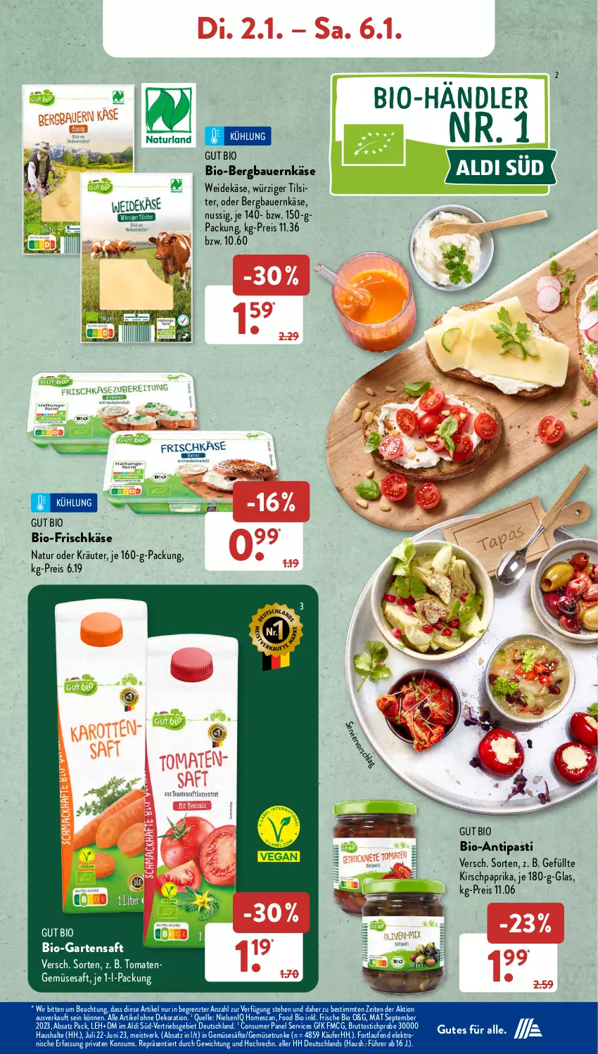 Aktueller Prospekt AldiSud - NÄCHSTE WOCHE - von 02.01 bis 06.01.2023 - strona 9 - produkty: aldi, alle artikel ohne dekoration, antipasti, asti, auer, Bau, Bauer, bio, brut, dekoration, eis, Elektro, elle, frischkäse, Garten, HP, Käse, kirsch, kräuter, Laufen, natur, nuss, oder kräuter, paprika, reis, saft, säfte, Ti, Tilsiter, tomate, tomaten, ZTE