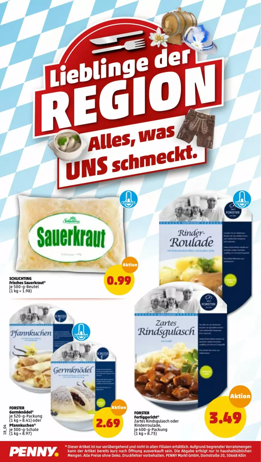 Aktueller Prospekt Penny - Prospekte - von 17.01 bis 22.01.2022 - strona 18 - produkty: auer, beutel, fertiggericht, Germ, gulasch, Knödel, Kraut, kuchen, Pfannkuchen, rind, rinder, Rinderroulade, Sauerkraut, Schal, Schale, Ti