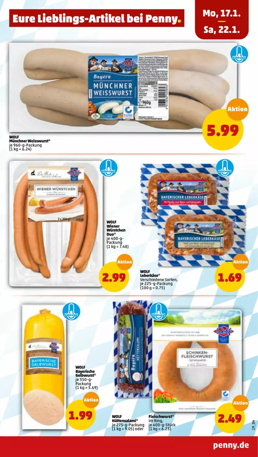 Aktueller Prospekt Penny - Prospekte - von 17.01 bis 22.01.2022 - strona 19 - produkty: eis, fleisch, fleischwurst, Käse, leberkäs, leberkäse, ring, salami, schinken, wiener, wiener würstchen, wurst, würstchen