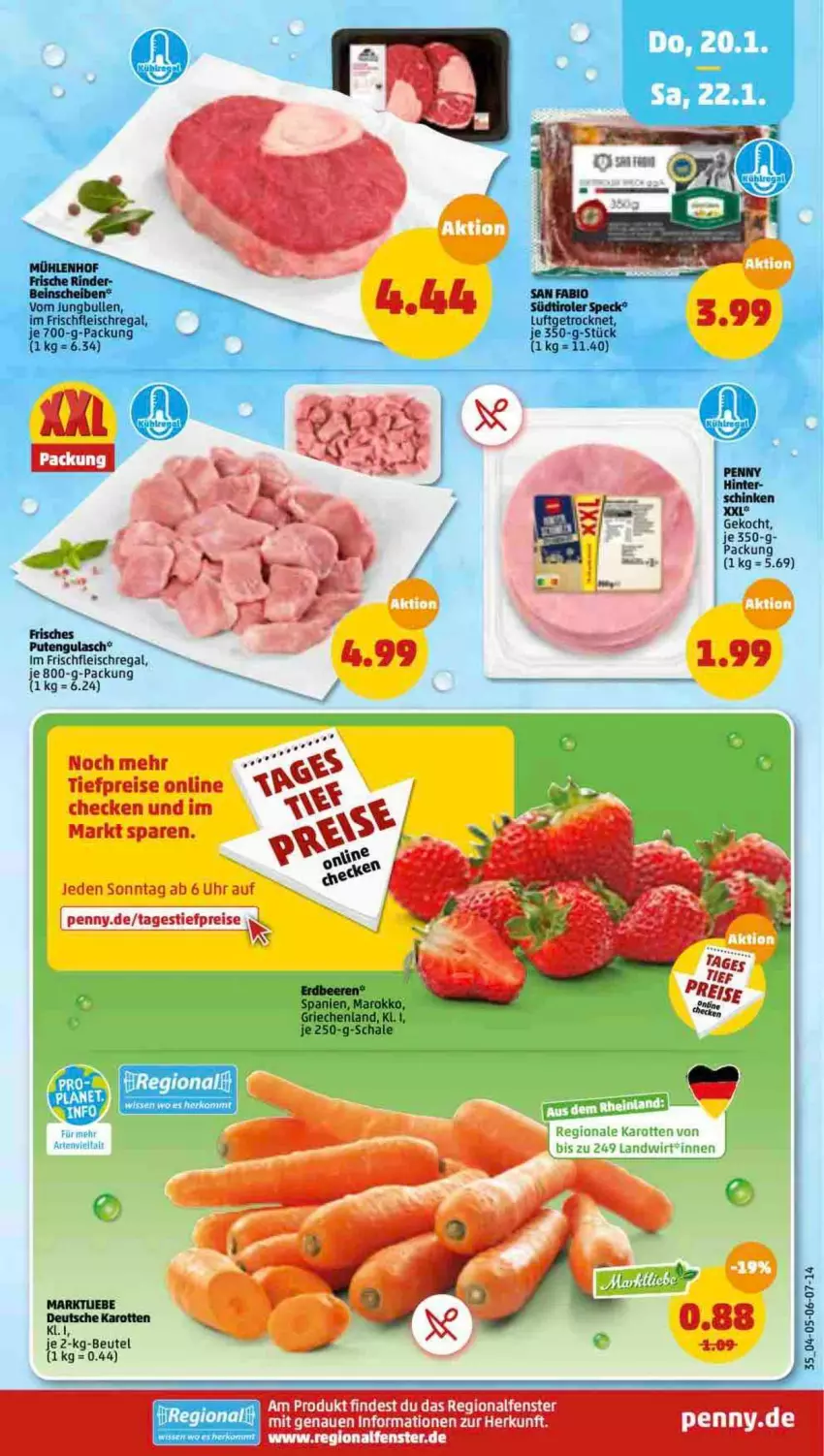 Aktueller Prospekt Penny - Prospekte - von 17.01 bis 22.01.2022 - strona 35 - produkty: beere, beeren, beutel, bio, eis, erdbeere, erdbeeren, fenster, fleisch, gulasch, jungbullen, karotten, pute, regal, reis, rind, rinder, Schal, Schale, schinken, Speck, südtiroler, Ti, tiefpreis, uhr