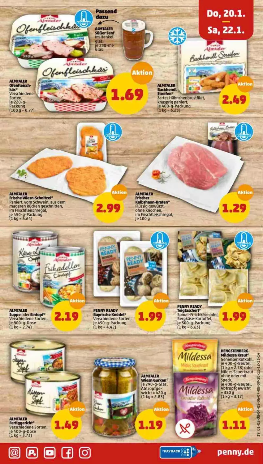 Aktueller Prospekt Penny - Prospekte - von 17.01 bis 22.01.2022 - strona 39 - produkty: auer, Bergkäse, beutel, braten, brustfilet, eintopf, eis, filet, fleisch, frischkäse, gewürz, hähnchenbrust, hähnchenbrustfilet, hengstenberg, kartoffel, Käse, Knödel, Kraut, regal, rotkohl, Sauerkraut, schnitten, schwein, Speck, spinat, suppe, Tasche, topf, wein