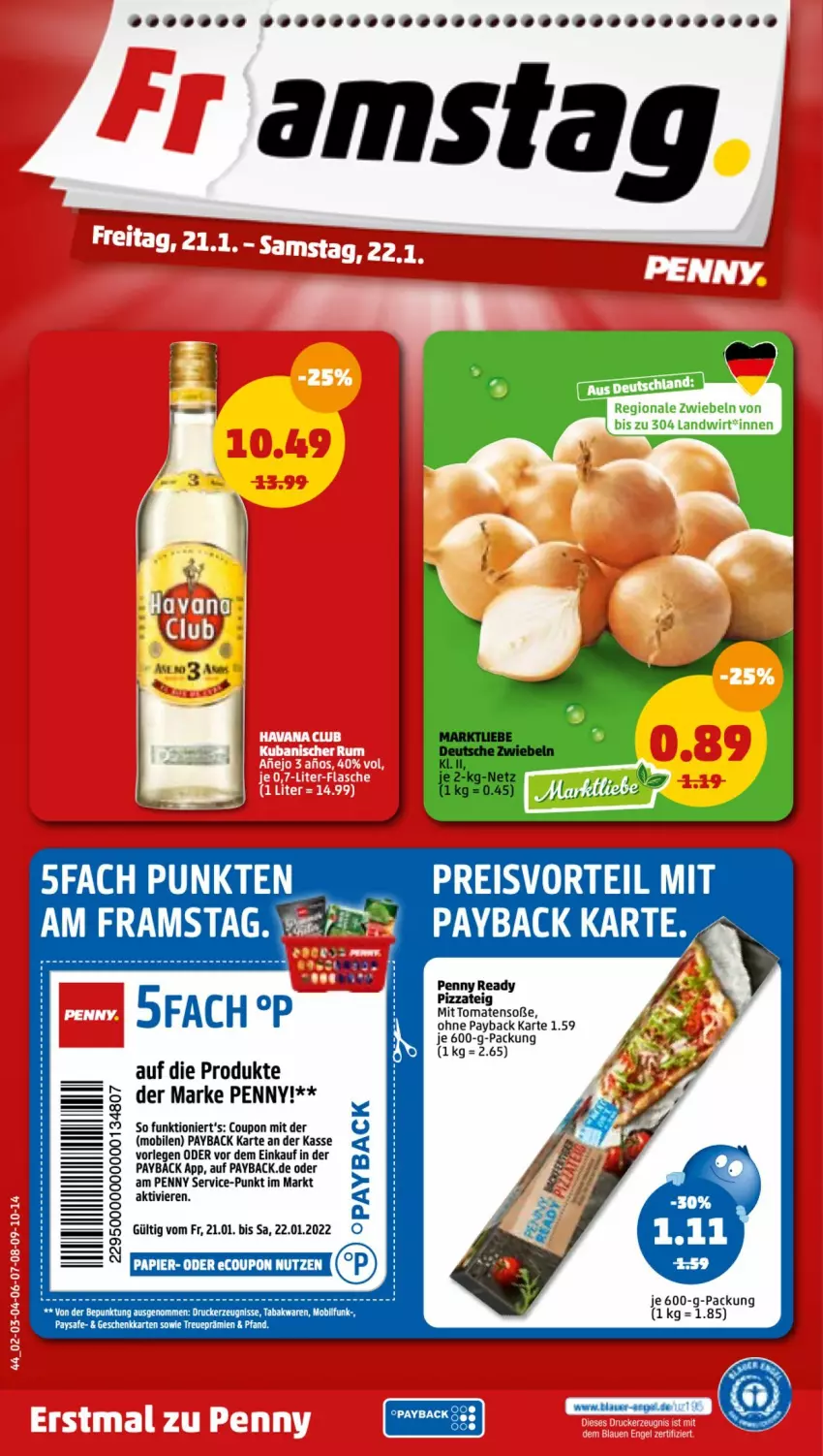 Aktueller Prospekt Penny - Prospekte - von 17.01 bis 22.01.2022 - strona 44 - produkty: coupon, drucker, eis, kerze, papier, payback, pizza, Pizzateig, preisvorteil, reis, Soße, Ti, tomate, tomaten, Yo, zwiebel, zwiebeln