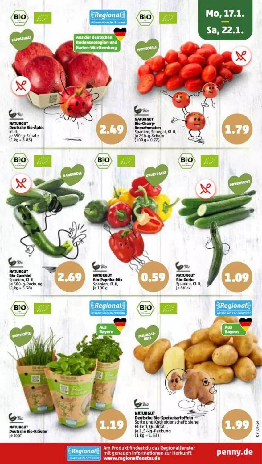 Aktueller Prospekt Penny - Prospekte - von 17.01 bis 22.01.2022 - strona 7 - produkty: bio, Bio-Paprika, bio-zucchini, fenster, gurke, natur, paprika, Schal, Schale, tee, Ti, zucchini