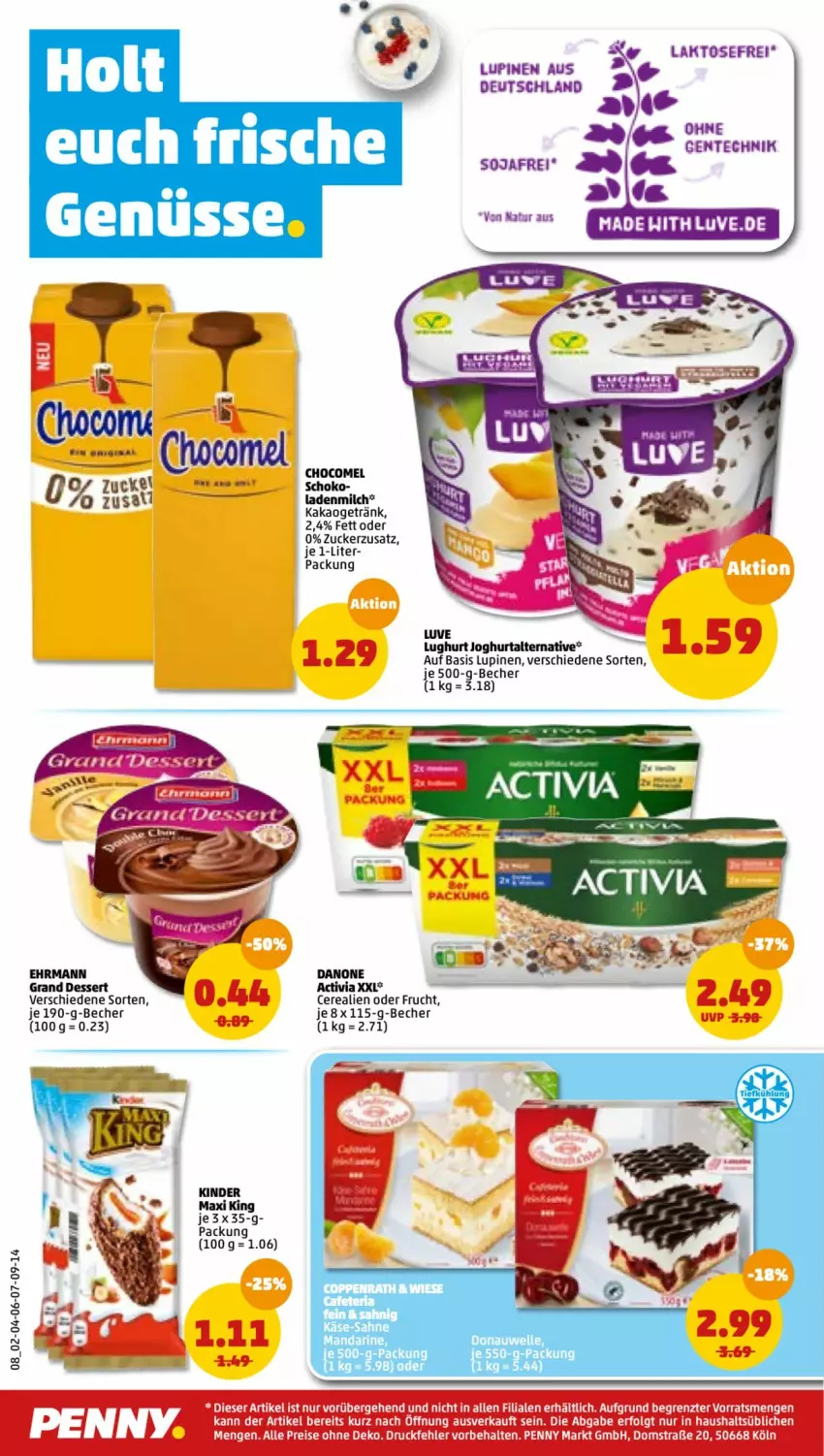 Aktueller Prospekt Penny - Prospekte - von 17.01 bis 22.01.2022 - strona 8 - produkty: Becher, cerealien, danone, deit, dessert, ehrmann, Ehrmann Grand Dessert, eis, ente, frucht, getränk, joghur, joghurt, kakao, Käse, Kinder, Kinder Maxi, kinder maxi king, LG, milch, reis, sahne, schoko, soja, Ti, Yo, ZTE, zucker