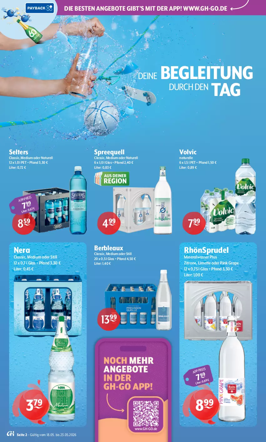 Aktueller Prospekt Getraenke Hoffmann - Prospekte - von 18.05 bis 23.05.2026 - strona 2 - produkty: Alwa, angebot, angebote, eis, elle, limette, Mett, mineralwasser, natur, rel, RhönSprudel, Selters, Spreequell, Sprudel, Ti, volvic, wasser, zitrone