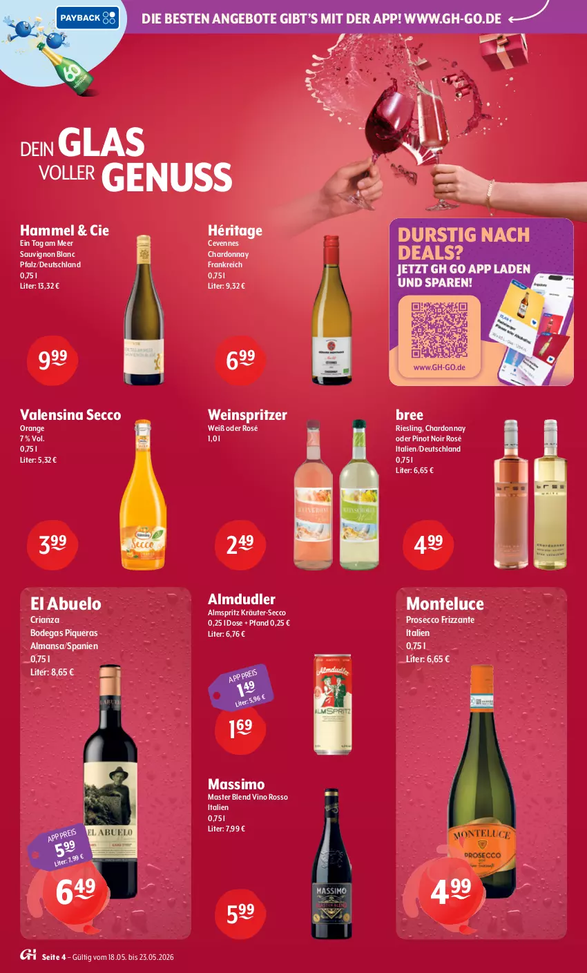 Aktueller Prospekt Getraenke Hoffmann - Prospekte - von 18.05 bis 23.05.2026 - strona 4 - produkty: almdudler, angebot, angebote, bree, chardonnay, ecco, eis, frizzante, kräuter, monte, nuss, orange, Pinot, pinot noir, prosecco, Ria, riesling, sauvignon, sauvignon blanc, sim, Ti, valensina, wein