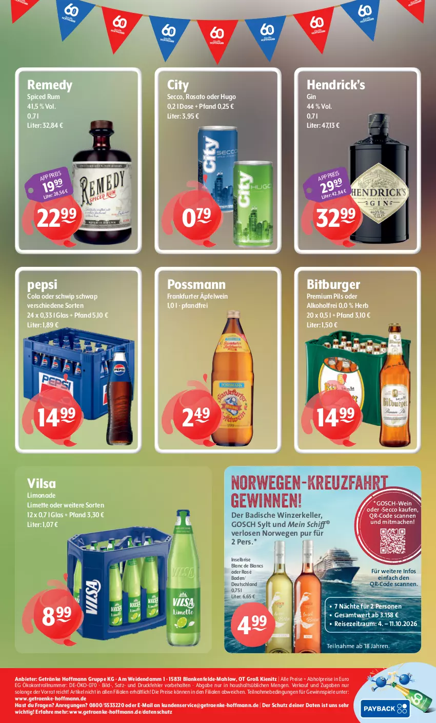 Aktueller Prospekt Getraenke Hoffmann - Prospekte - von 18.05 bis 23.05.2026 - strona 8 - produkty: abholpreise, alkohol, Bad, bitburger, burger, cola, de blancs, ecco, eis, elle, frankfurter, getränk, getränke, gewinnspiel, gin, hugo, limette, limo, limonade, mac, Mett, nerf, pepsi, Pepsi Cola, pils, premium pils, reis, rosato, rum, rwe, Schwip Schwap, Spiele, Ti, vilsa, wein