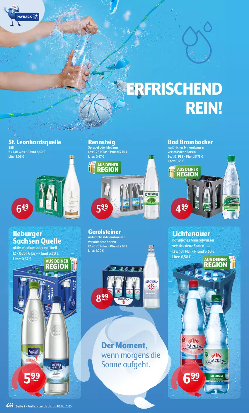 Aktueller Prospekt Getraenke Hoffmann - Prospekte - von 05.05 bis 10.05.2025 - strona 2 - produkty: Alwa, auer, Bad, burger, elle, gerolsteine, gerolsteiner, lichtenauer, mineralwasser, natur, natürliches mineralwasser, rel, sac, Sprudel, steiner, Ti, wasser