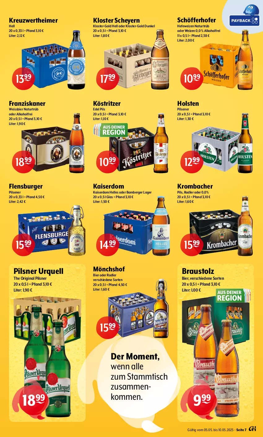 Aktueller Prospekt Getraenke Hoffmann - Prospekte - von 05.05 bis 10.05.2025 - strona 7 - produkty: alkohol, Amber, aust, Berger, bier, burger, eimer, eis, elle, flensburger, franziskaner, gin, Hefe, hefeweizen, holsten, holsten pilsener, Kaiser, köstritzer, krombache, krombacher, krombacher pils, mönchshof, natur, oder radler, pils, pilsener, pilsner, pilsner urquell, radler, schöfferhofer, Ti, tisch, weissbier